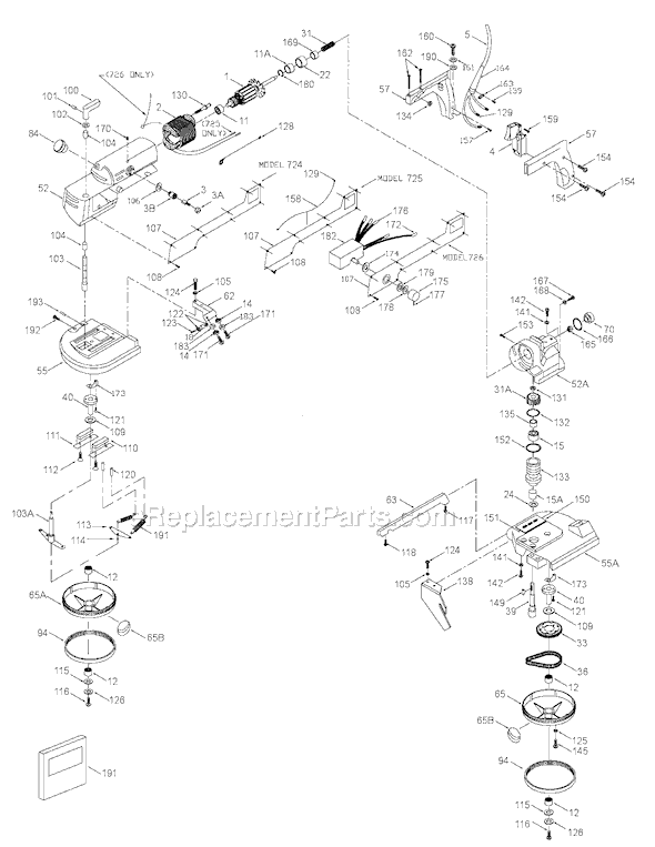 Page A Diagram and Parts List for Type 2 Porter Cable Band Saw